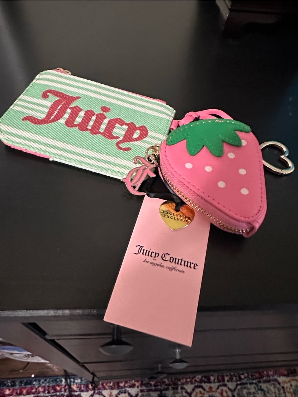 Juicy Couture Retro Strawberry pouch and Mini Card Holder Wallet Bag Charms.